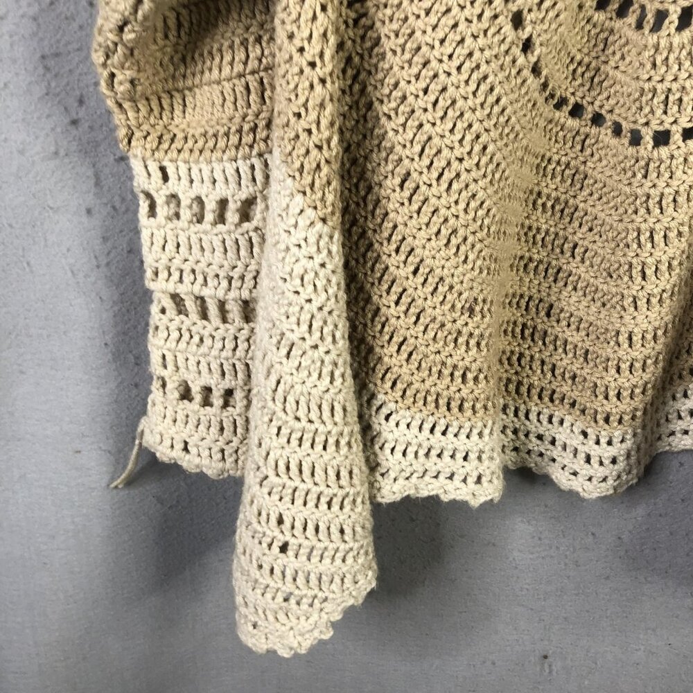 Crochet Cardigan Sweater Womens Handmade Beige Grannycore Boho Hippie Retro 70s - Picture 13 of 15
